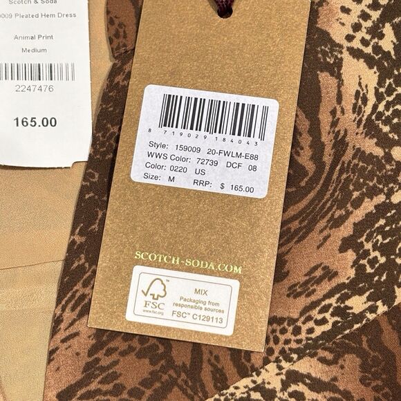 Scotch & Soda Maison Snake Print Dress Shift Medium Long Sleeve Pleated Hem NWT - Picture 10 of 13